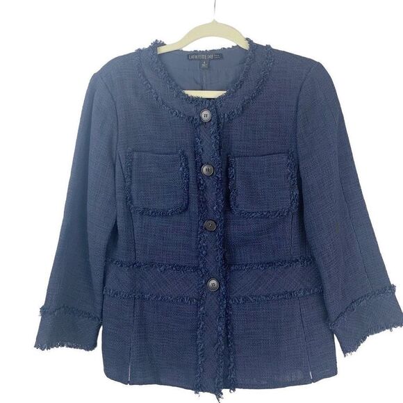 Lafayette 148 Blue Tweed Blazer Jacket 6 - Picture 1 of 7